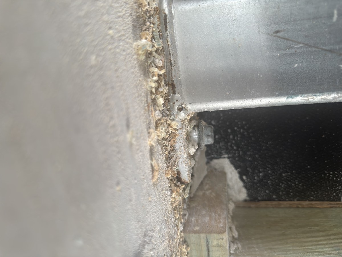 Bolt at a steel column, recorded during a frame inspection in Box Hill