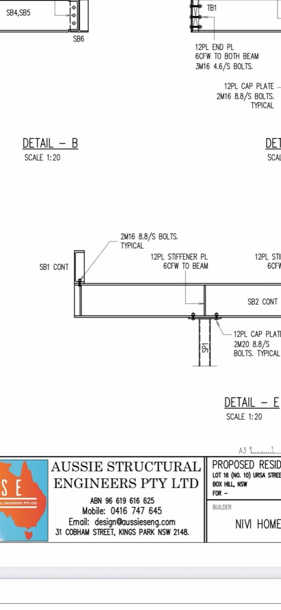 Steel beam connection not matching the engineering detail, recorded on a frame inspection in Box Hill